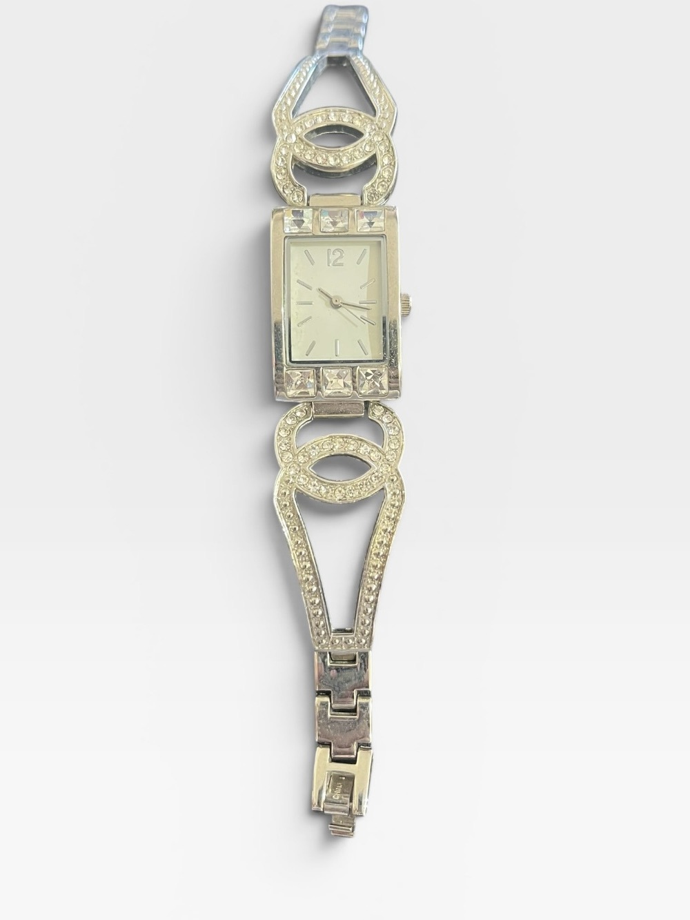 Elegant Silver Tone Rhinestone Bracelet Watch | Vintage - Picture 5 of 7